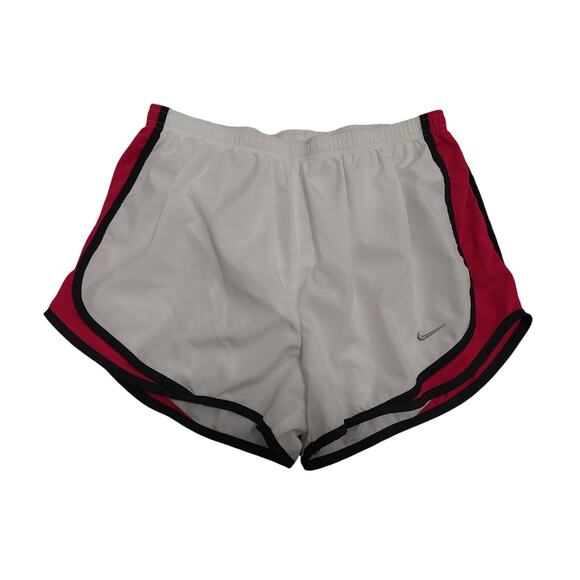 Nike Dri Fit Womens Size L Athletic Running Shorts Lined White Pink Gray Logo - Picture 1 of 3